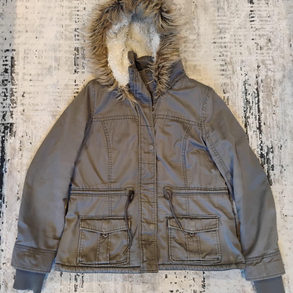 Arizona Jean Company Women's Utility Jacket with Faux Fur Trim